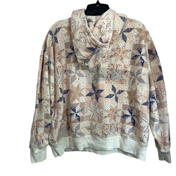 American Eagle Soft Knit Hoodie Pullover Sweater Boho Patchwork Print Sz M - Picture 8 of 10